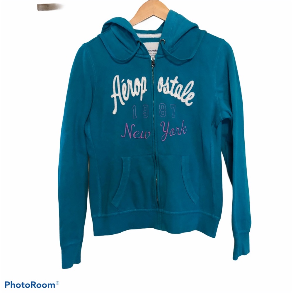 Aeropostale full zip teal knit hoodie